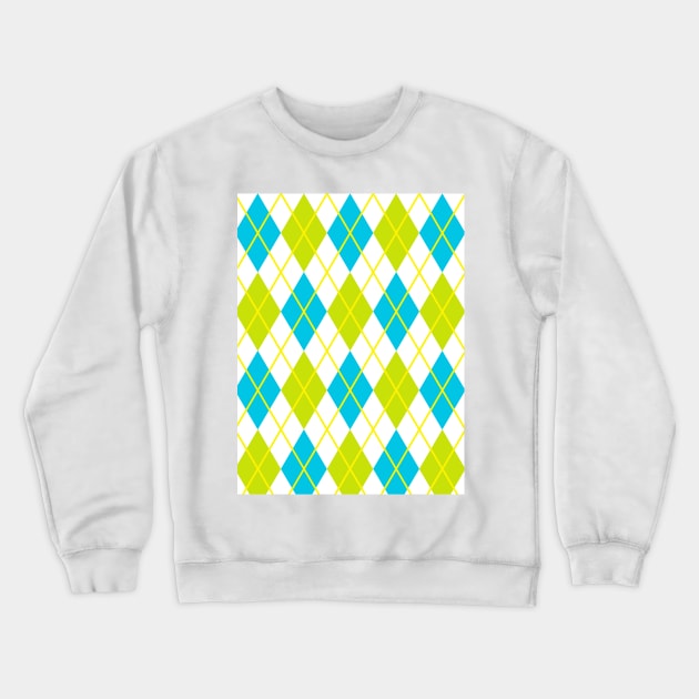 Argyle Lime Teal  Aqua Gold  White Yellow Punk Rock Retro Crewneck Sweatshirt by Shayna